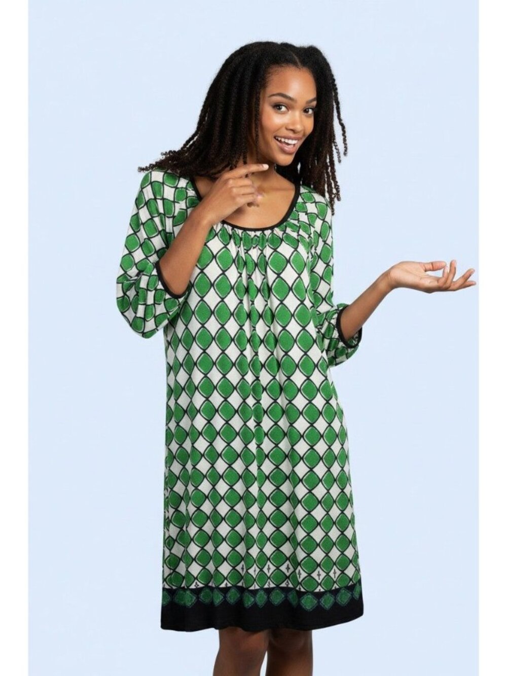 Sophie Max black white green 3/4" sleeve shift dress size M
